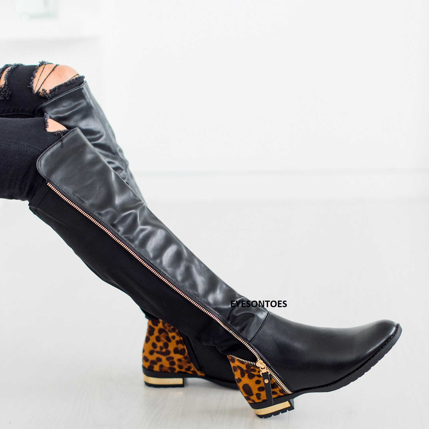 booties with gold trim
